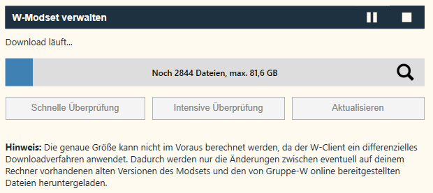 Bild des Downloadvorgangs des Modsets